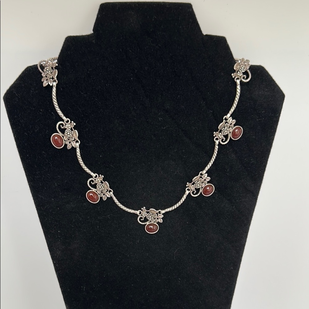 Antigua 925 Tourmaline stone Silver and Red Charm Necklace​​​​​